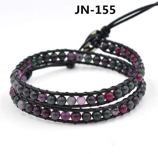 Wholesale multi color stone leather wrap bracelet
