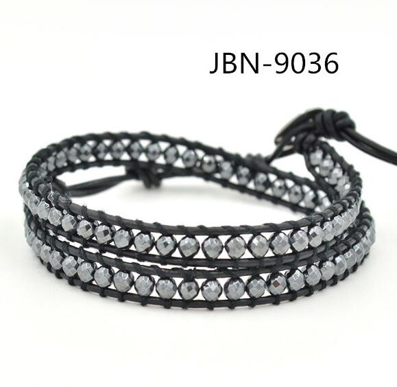 Wholesale grey color plating crystal wrap leather bracelet