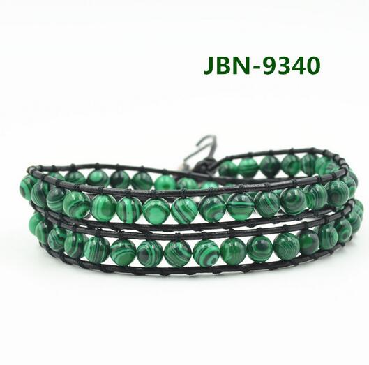 Wholesale fashional green carnelian wrap leather bracelet