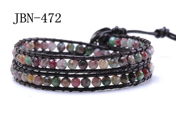 Wholesale fashional diy multi color stone leather wrap bracelet