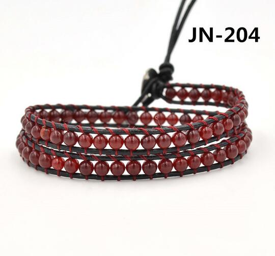 Wholesale cheap red stone wrap leather bracelet