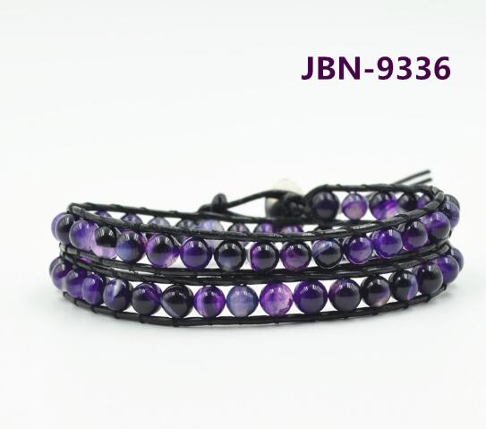 Wholesale cheap fashional purple stone wrap leather bracelet