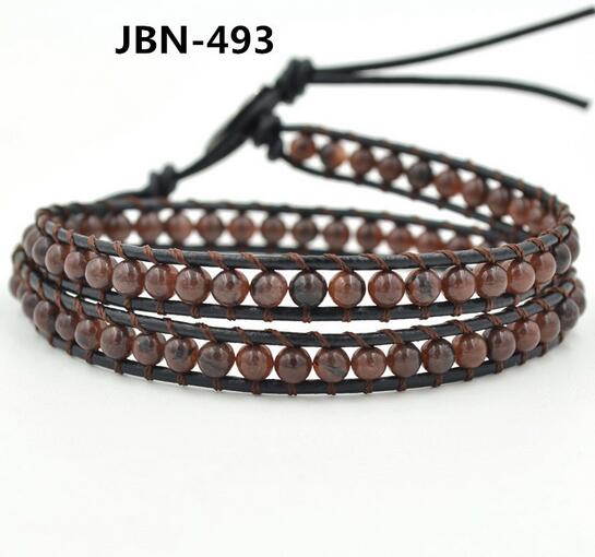 Wholesale brown carnelian or agate leather wrap bracelet