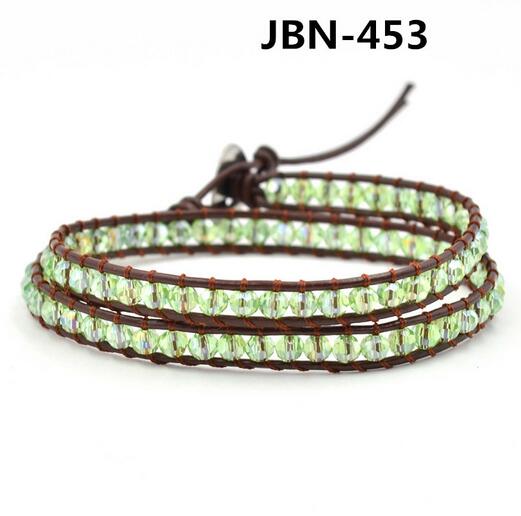 Wholesale green color crystal wrap leather bracelet