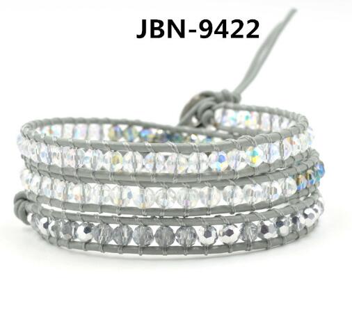 Wholesale white crystal 3 wrap leather bracelet/mm-wholesale.com