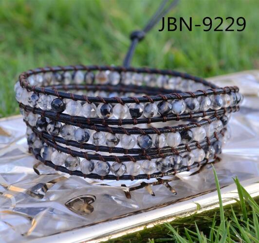 Wholesale black color crystal 3 wrap leather bracelet