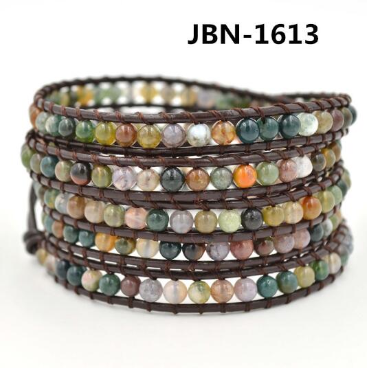 Wholesale colorful stone 5 wrap leather bracelet