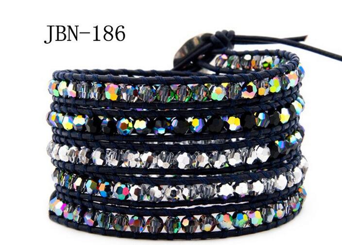 Wholesale colorful crystal 5 wrap leather bracelet