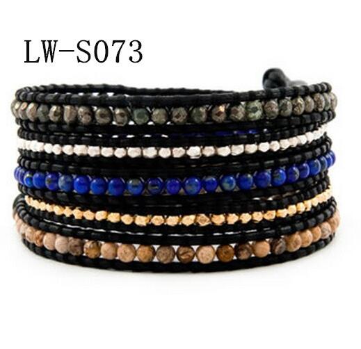 Wholesale blue and black carnelian 5 wrap leather bracelet