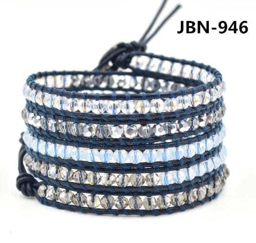 Wholesale white crystal 5 wrap leather bracelet