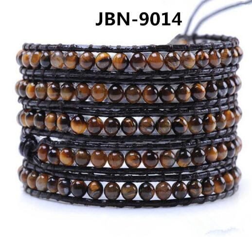 Wholesale tiger stone 5 wrap leather bracelet