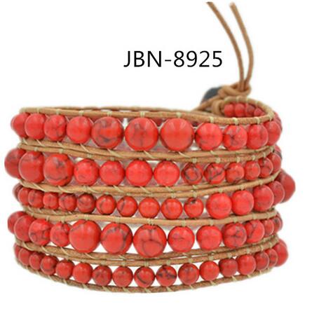Wholesale red turquoise 5 wrap leather bracelet