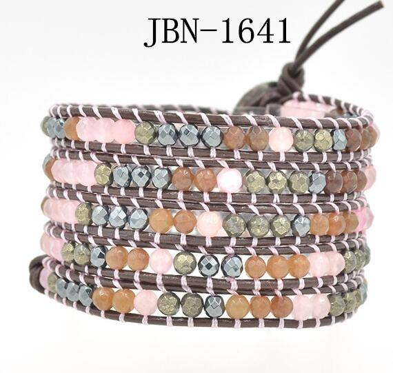 Wholesale grey color stone 5 wrap leather bracelet