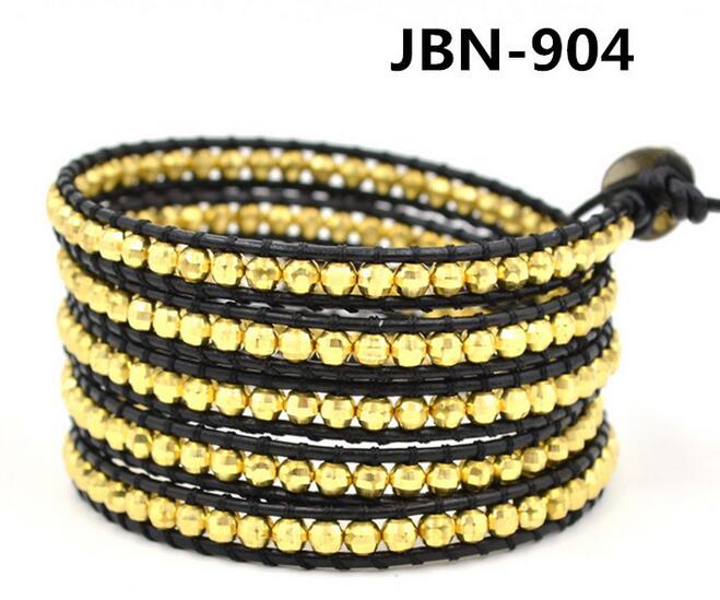 Wholesale gold color crystal 5 wrap leather bracelet