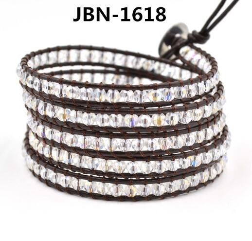 Wholesale crystal 5 wrap leather bracelet on brown leather