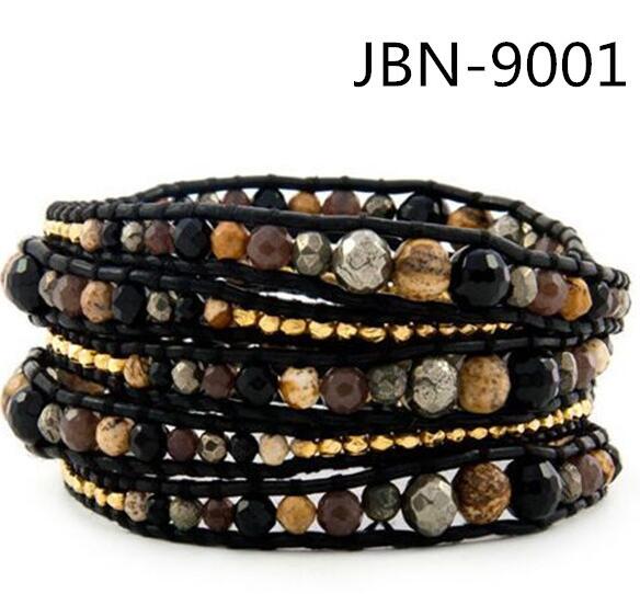 Wholesale colorful stone 5 wrap leather bracelet