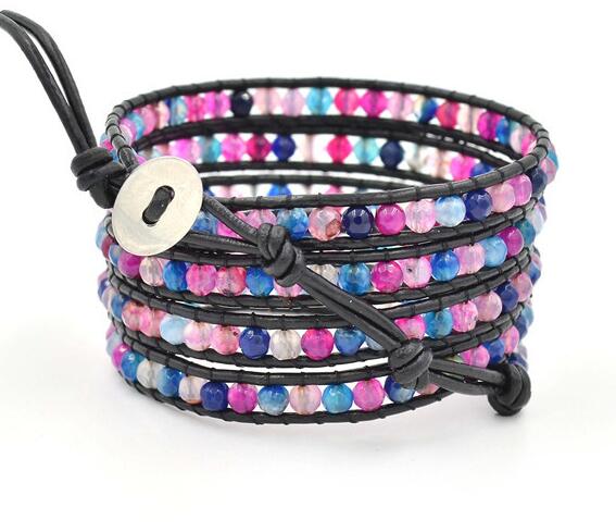 Wholesale colorful crystal  5 wrap leather bracelet