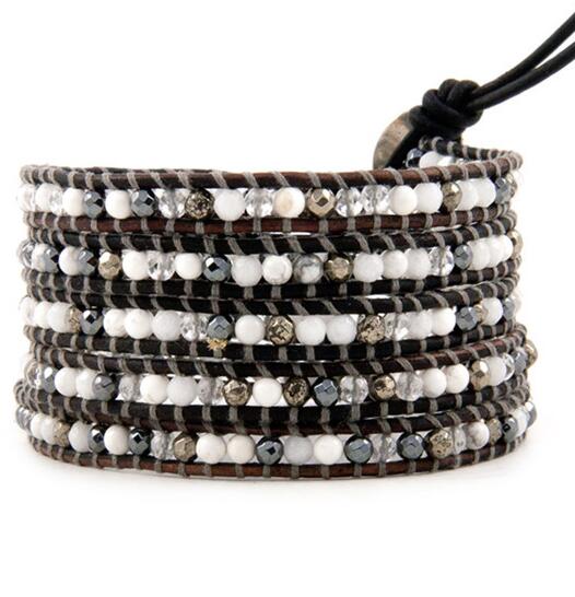 Wholesale white color and black color 5 wrap leather bracelet