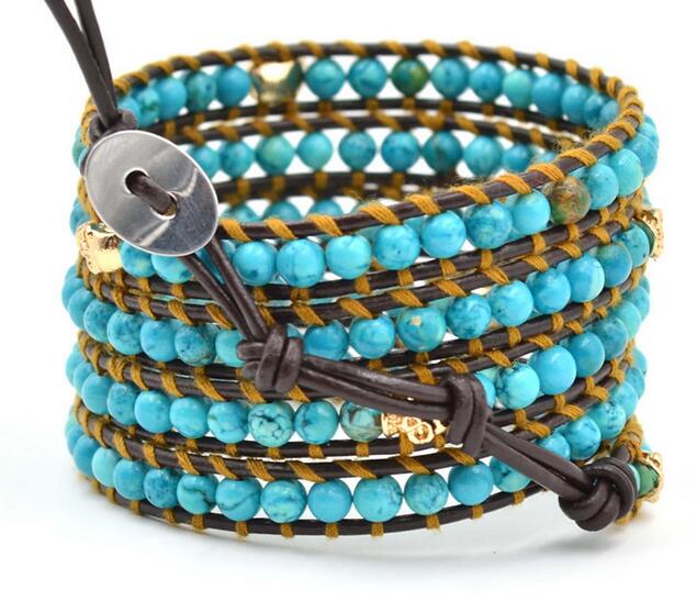 Wholesale turquoise 5 wrap leather bracelet