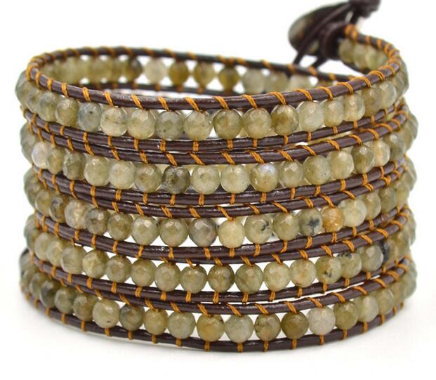 Wholesale stone 5 wrap leather bracelet 