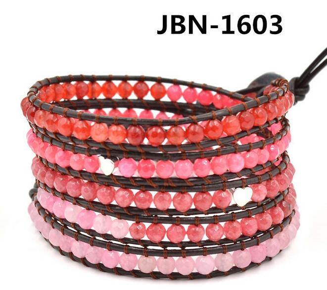 Wholesale red and pink color 5 wrap leather bracelet