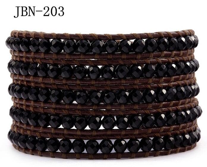 Wholesale black color 5 wrap leather bracelet