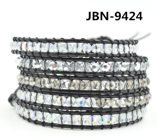 Wholesale white color crystal 5 wrap leather bracelet 