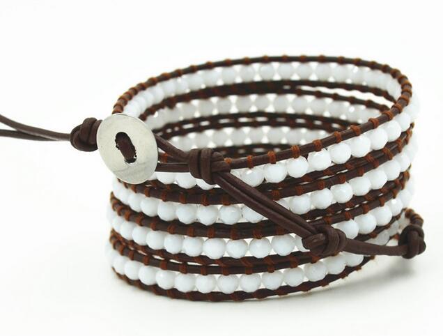Wholesale white color carnelian 5 wrap leather bracelet 