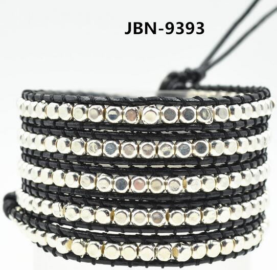 Wholesale white color bead 5 wrap leather bracelet