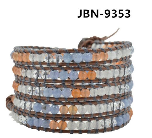 Wholesale white color and blue color 5 wrap leather bracelet