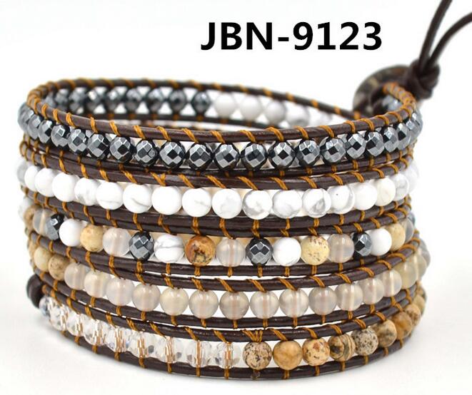 Wholesale white and black color 5 wrap leather bracelet