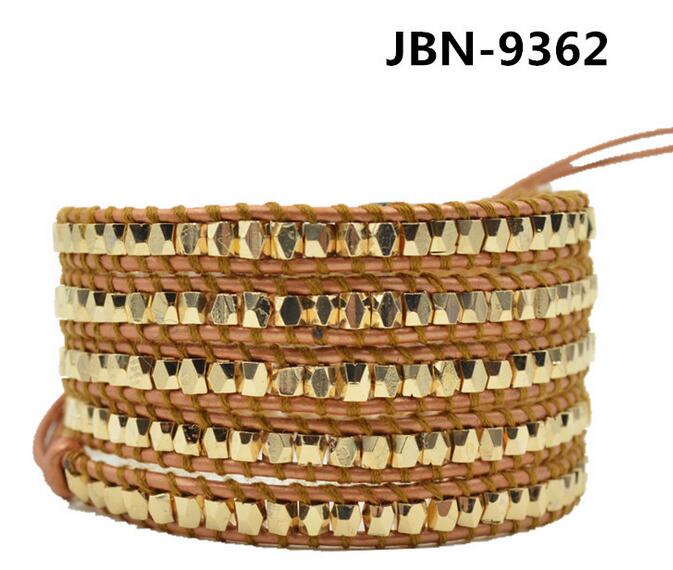 Wholesale plating gold color crystal  5 wrap leather bracelet