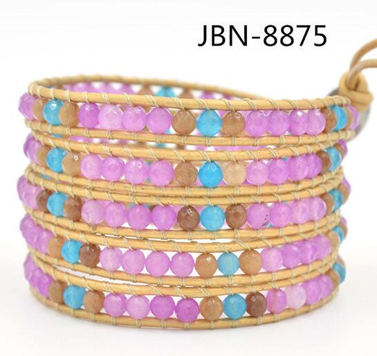 Wholesale pink crystal 5 wrap leather bracelet