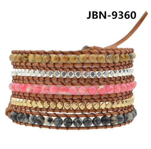Wholesale pink color carnelian  5 wrap leather bracelet