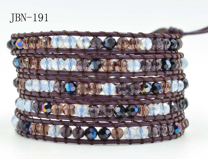 Wholesale colorful crystal 5 wrap leather bracelet