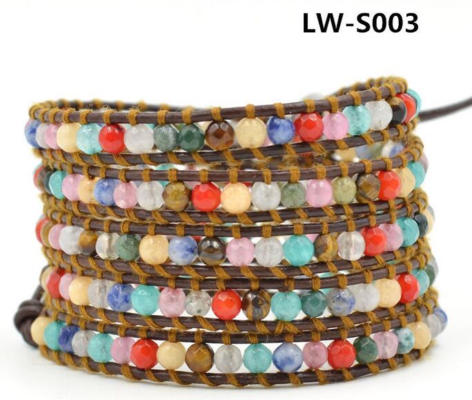 Wholesale colorful carnelia n 5 wrap leather bracelet