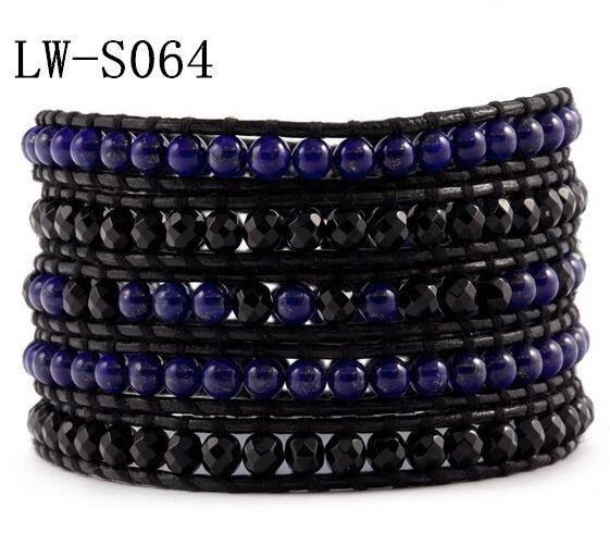 Wholesale blue and purple 5 wrap leather bracelet