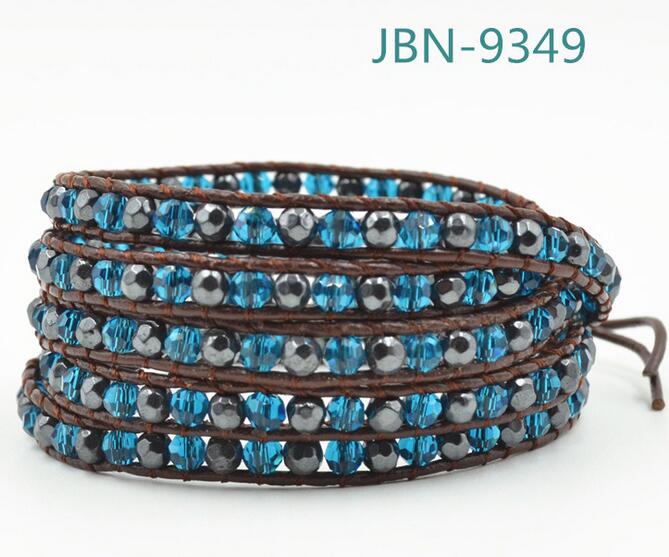 Wholesale blue and black carnelian  5 wrap leather bracelet