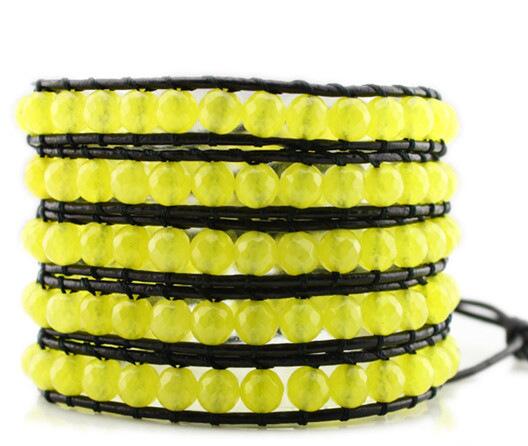 Wholesale yellow color 5 wrap leather bracelet