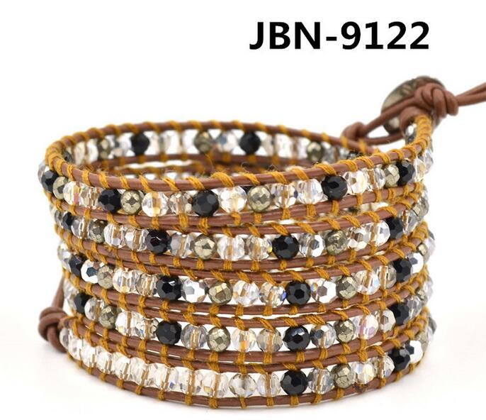 Wholesale white color crystal 5 wrap leather bracelet