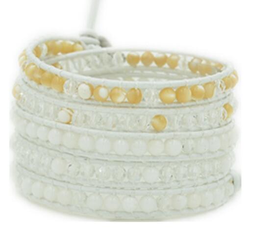 Wholesale white color carnelian 5 wrap leather bracelet 