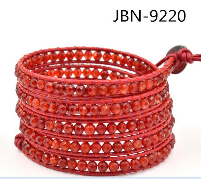 Wholesale red carnelian 5 wrap leather bracelet