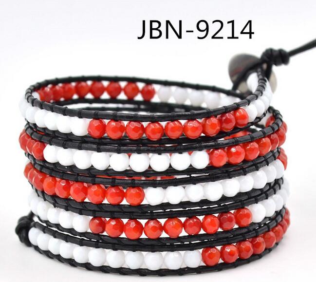 Wholesale red and white color 5 wrap leather bracelet