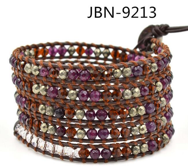Wholesale purple color carnelian 5 wrap leather bracelet