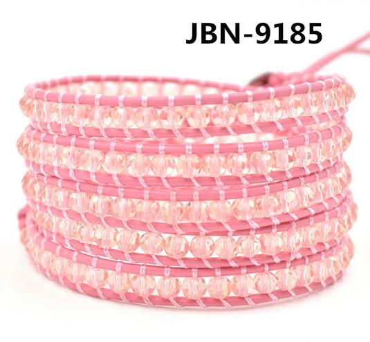 Wholesale pink color crystal 5 wrap leather bracelet