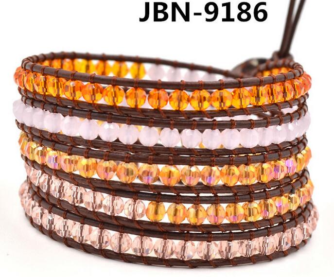 Wholesale ornage and pearl 5 wrap leather bracelet