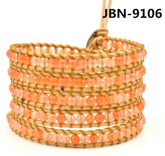 Wholesale orange color crystal 5 wrap leather bracelet