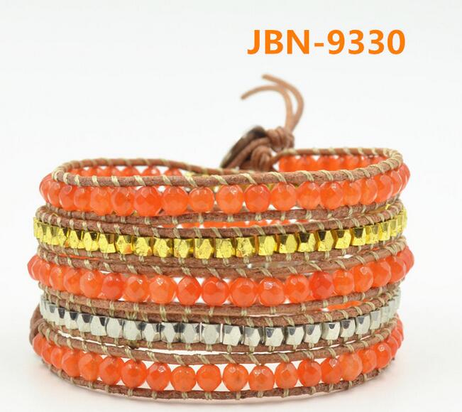 Wholesale orange color 5 wrap leather bracelet