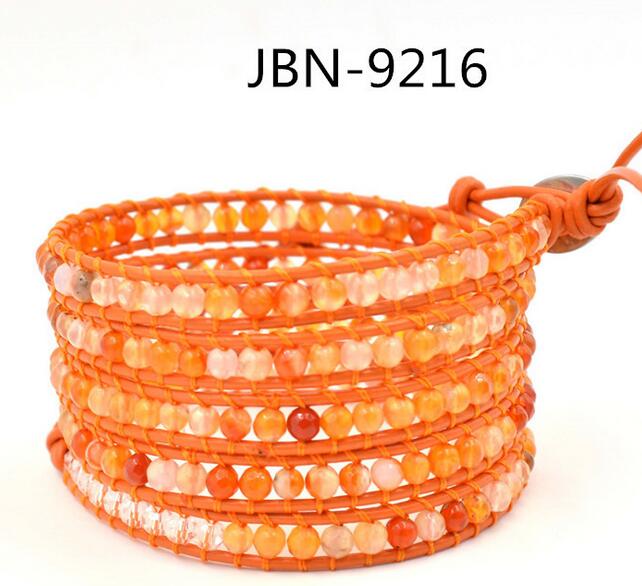 Wholesale light colorful color stone 5 wrap leather bracelet