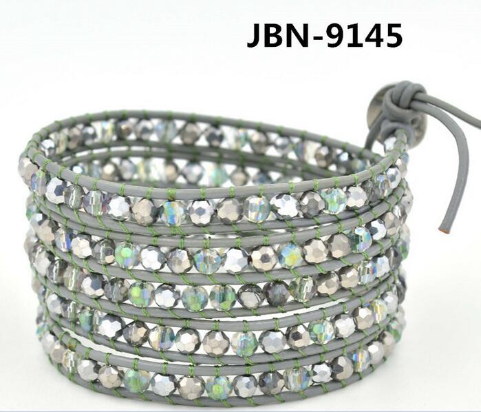 Wholesale grey color crystal 5 wrap leather bracelet